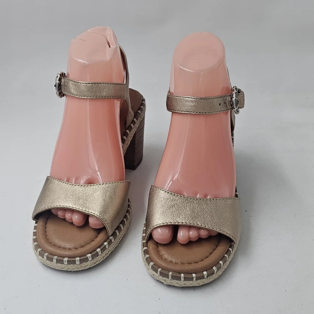Lucky Brand Jennyl Metallic Espadrille Block Heel Sandals Stardust Size 7.5 - Picture 2 of 10